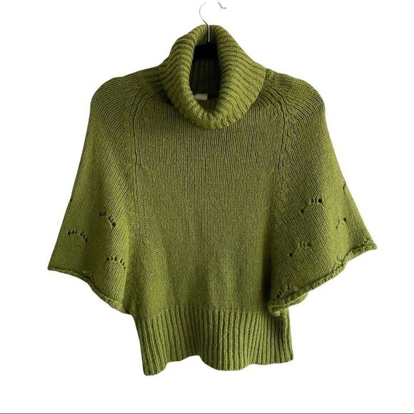 BIJU Wool Chunky Knit Turtleneck Pullover Sweater Wide Sleeves Green XS/S - Picture 1 of 4